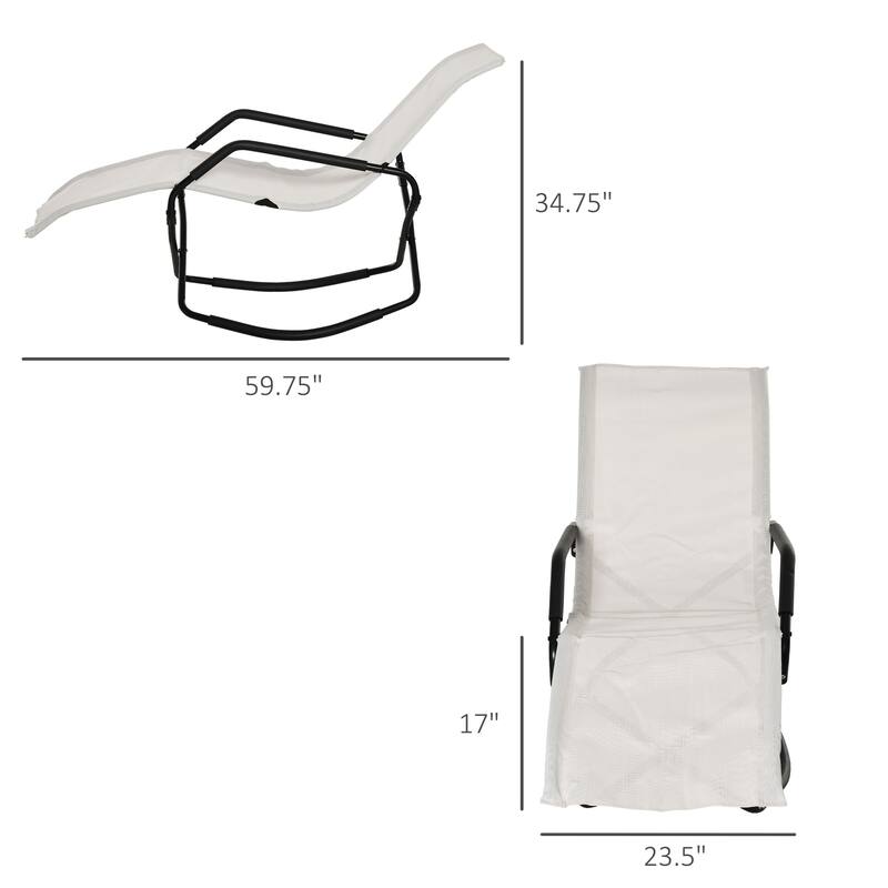 Foldable Outdoor Rocking Lounge Chair Portable Sun Lounger with Armrests and Breathable Mesh for Beach Patio Poolside