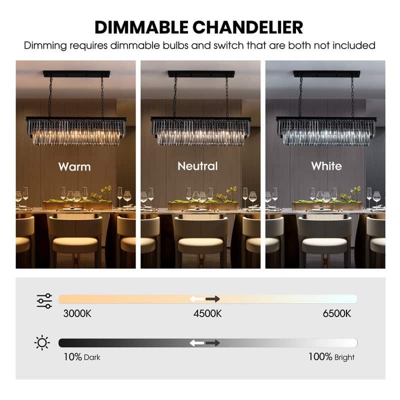 47 in. Smoked Gray and Black Modern Contemporary Crystal Chandelier 2-Tier Linear Kitchen Island Pendant Light for Dining Room