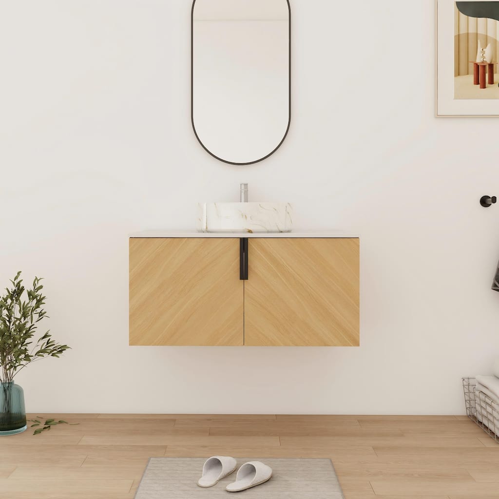 Bathroom Vanity With Sink In 30/36 Inch, Floating Bathroom Vanity With 2 Soft Close Doors