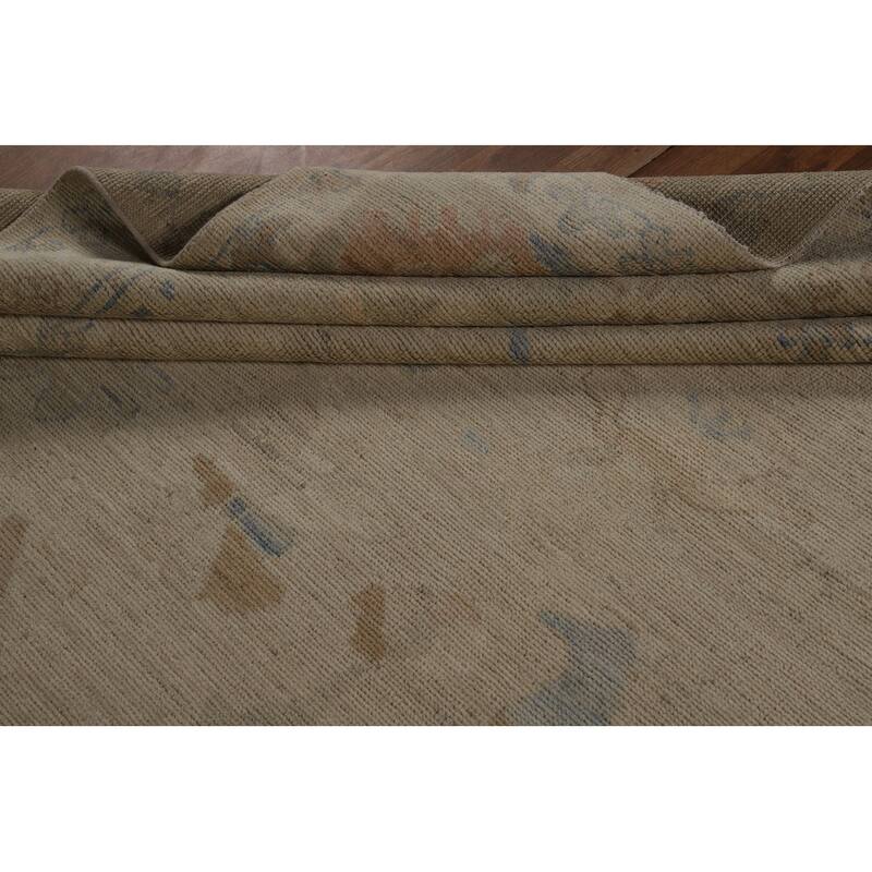 Vegetable Dye Beige Oushak Turkish Rug Hand-Knotted Wool Carpet - 9'1" x 12'1"