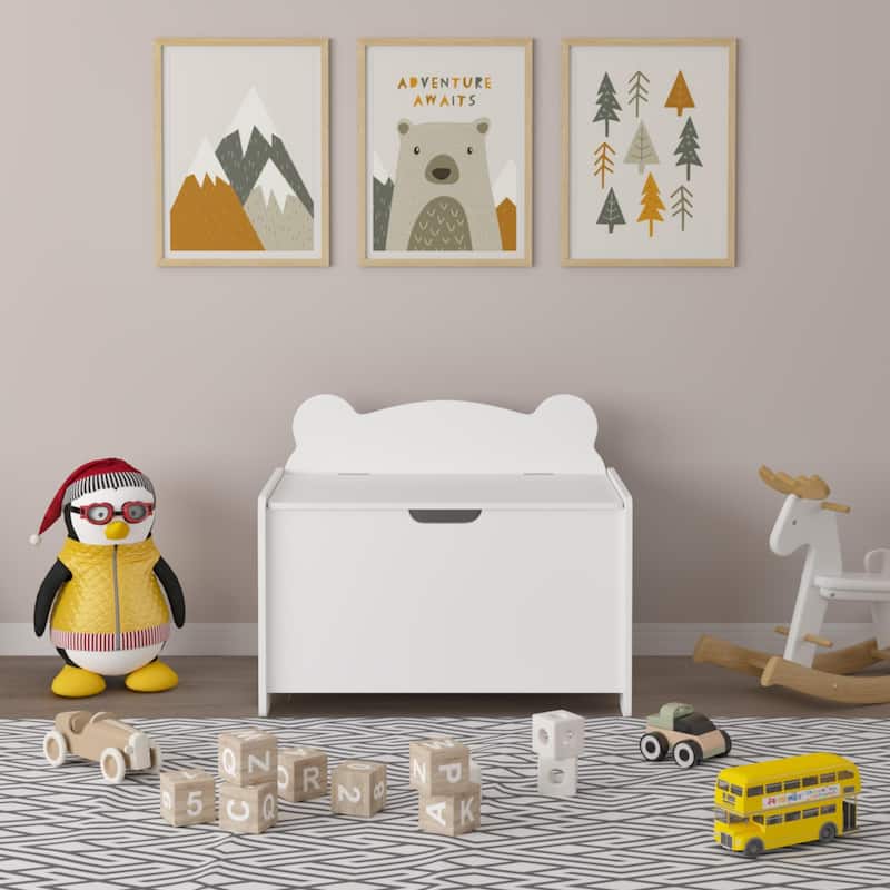 Kids Toy Box, Children Wooden Organizer Storage Chest with Safety Hinged Lid for Ages 2+ (White)