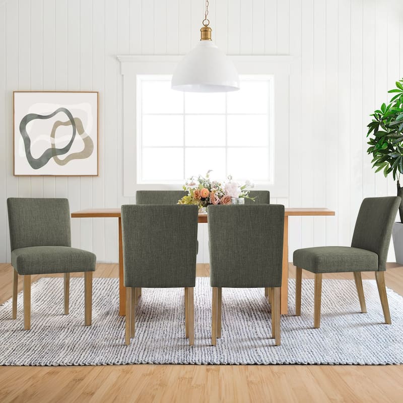 Parsons Dining Chairs with Linen Upholstery and Solid Wood Legs