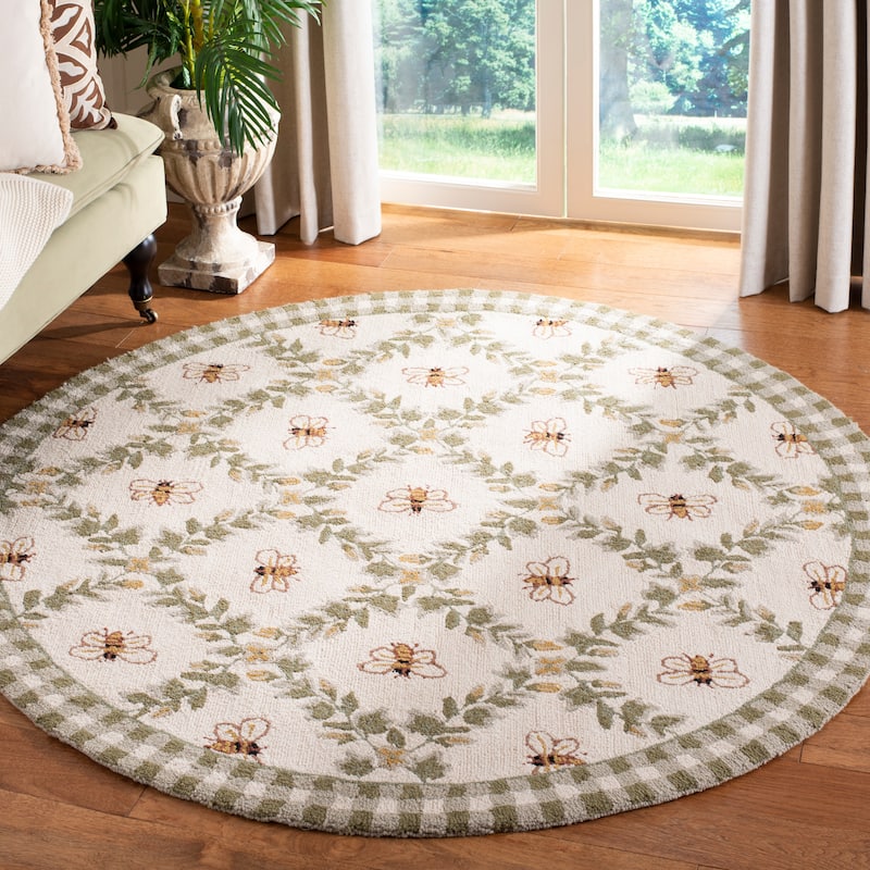 SAFAVIEH Handmade Chelsea Aubree French Country Trellis Wool Rug - 4' Round - Ivory/Green - Round