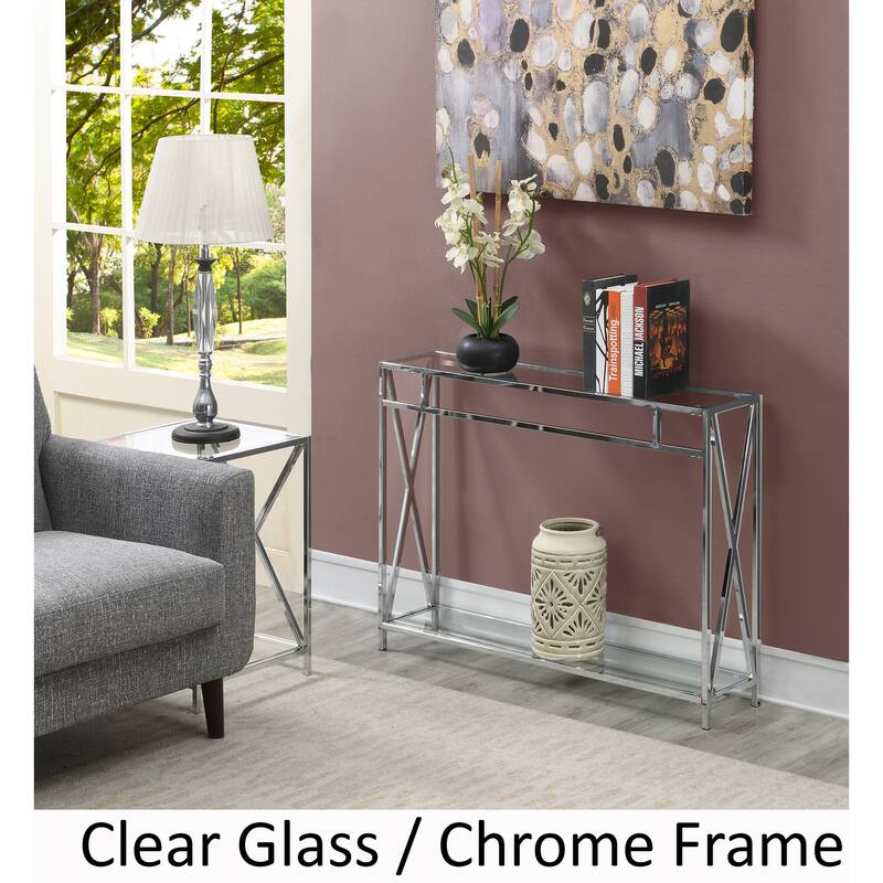 Convenience Concepts Oxford Chrome Console Table with Shelf - Glass/Chrome