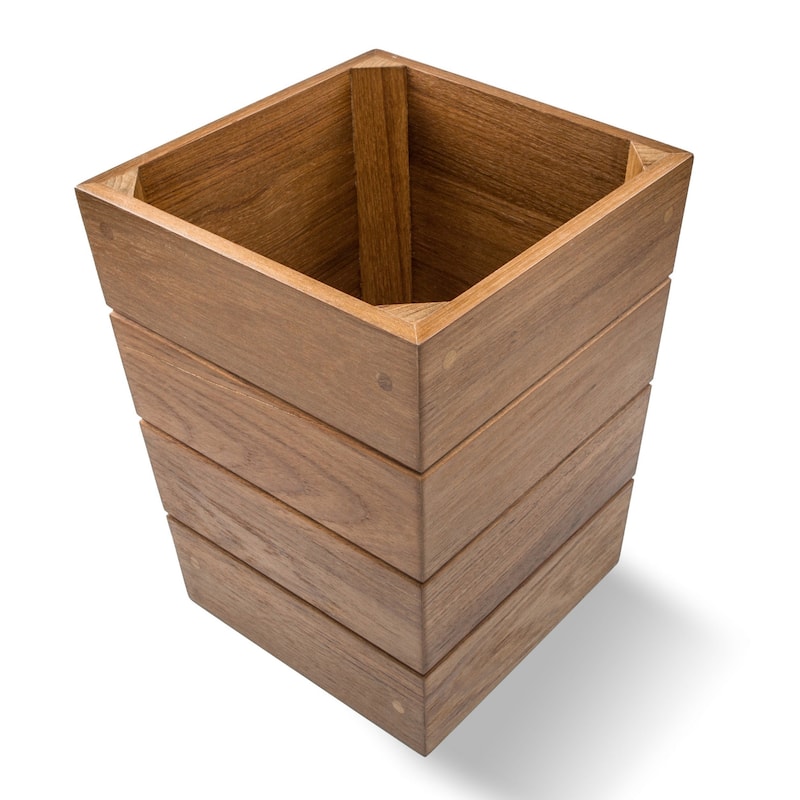 10" Traditional Solid Teak Small Waste Basket - 9.50" X 7.50" X 7.50"