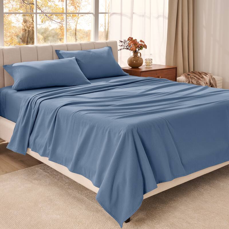 Bare Home Organic Cotton Flannel Sheet Set - Queen - Coronet Blue