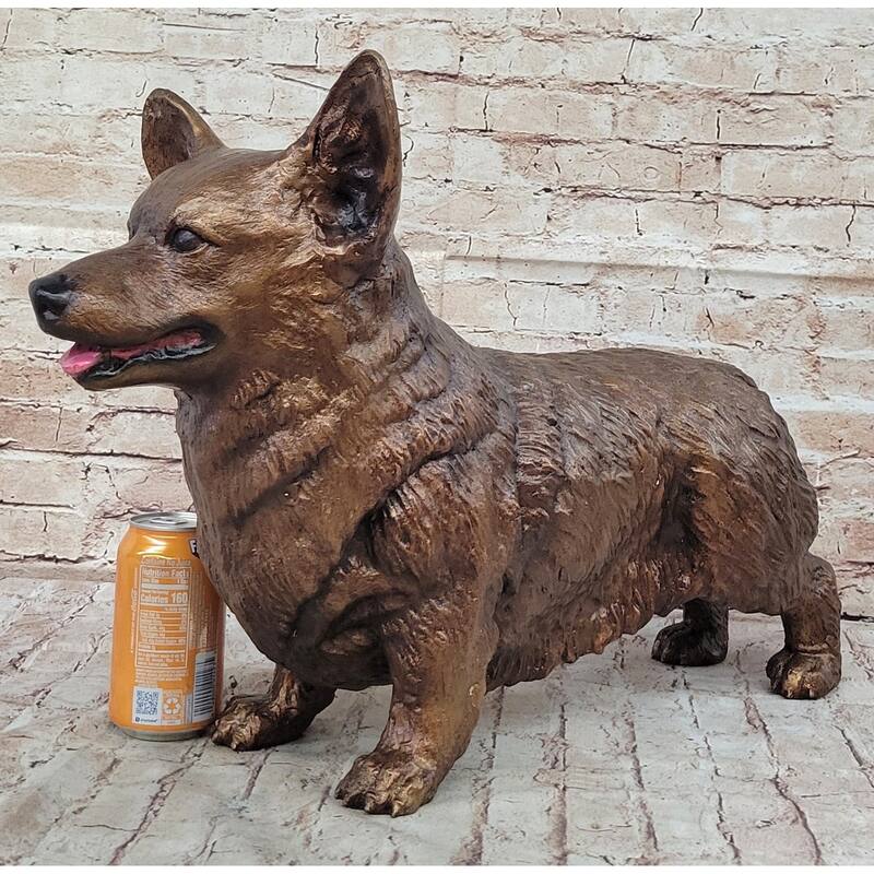 Bronze Metal Corgi Imitative Dog Sculpture Statue Figurine Collectible Decor Signed Art