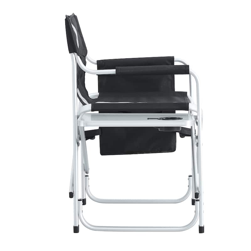 2-piece Padded Folding Outdoor Chair with Side Table and Storage Pockets