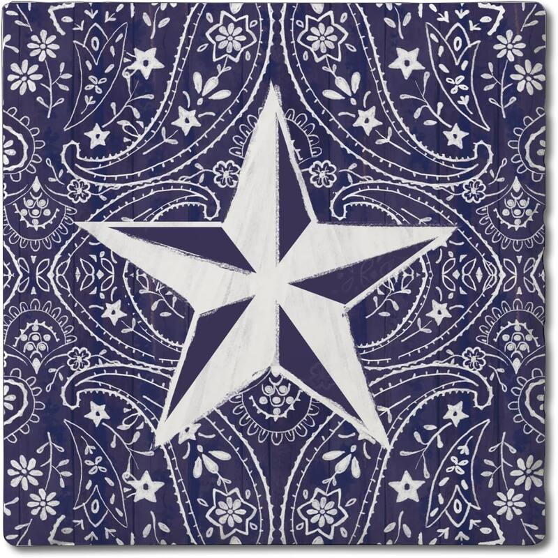 Blue Bandana Star 4-Pack Tumbled Tile Stone Coasters with Protective Cork Backing Manufactured in The USA - Multi-Color