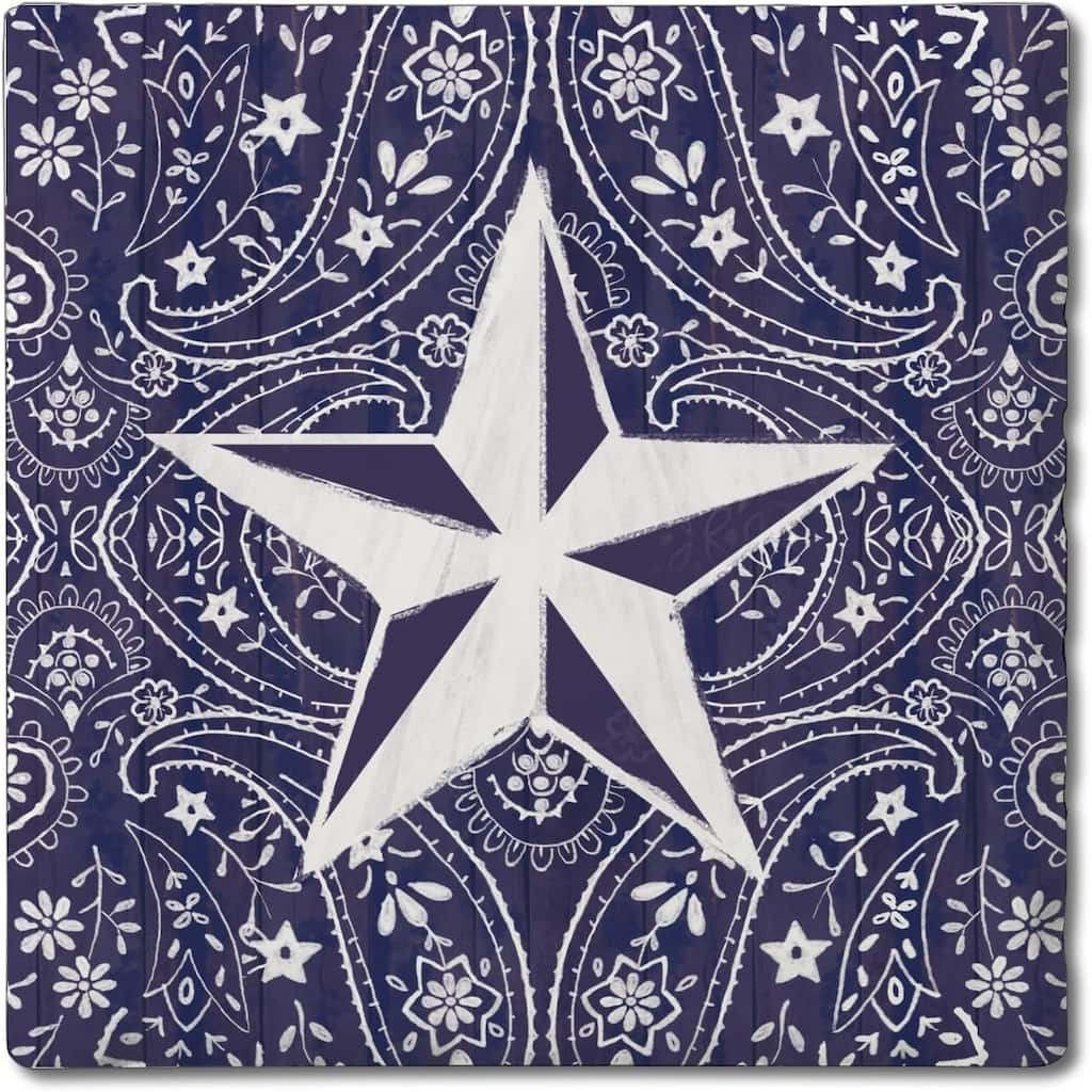 Blue Bandana Star 4-Pack Tumbled Tile Stone Coasters with Protective Cork Backing Manufactured in The USA