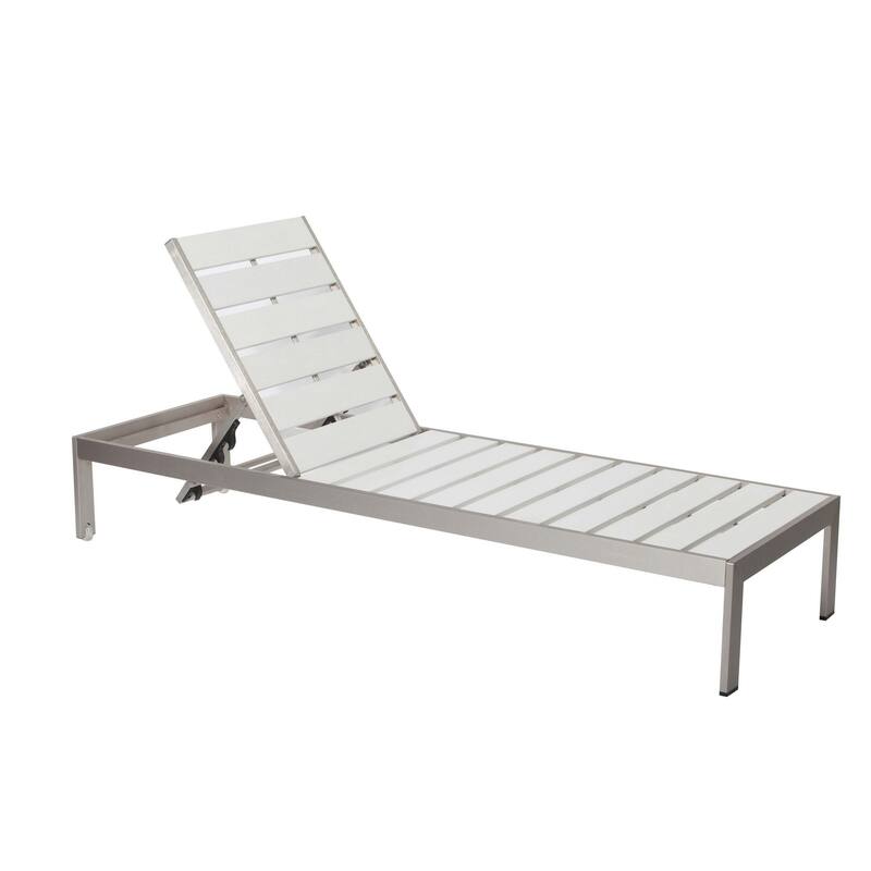 Metal Adjustable Slatted Lounger with Side Table, Set of 4, Gray and White