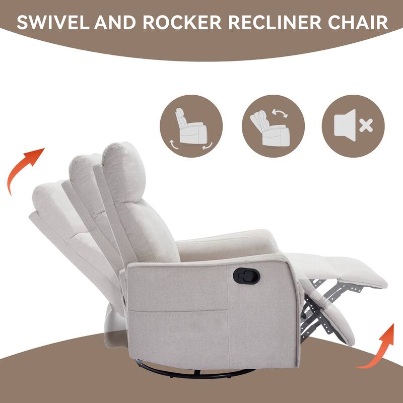 Heat Massage Manual Recliner Chair with 360° Swivel and Rocker Function