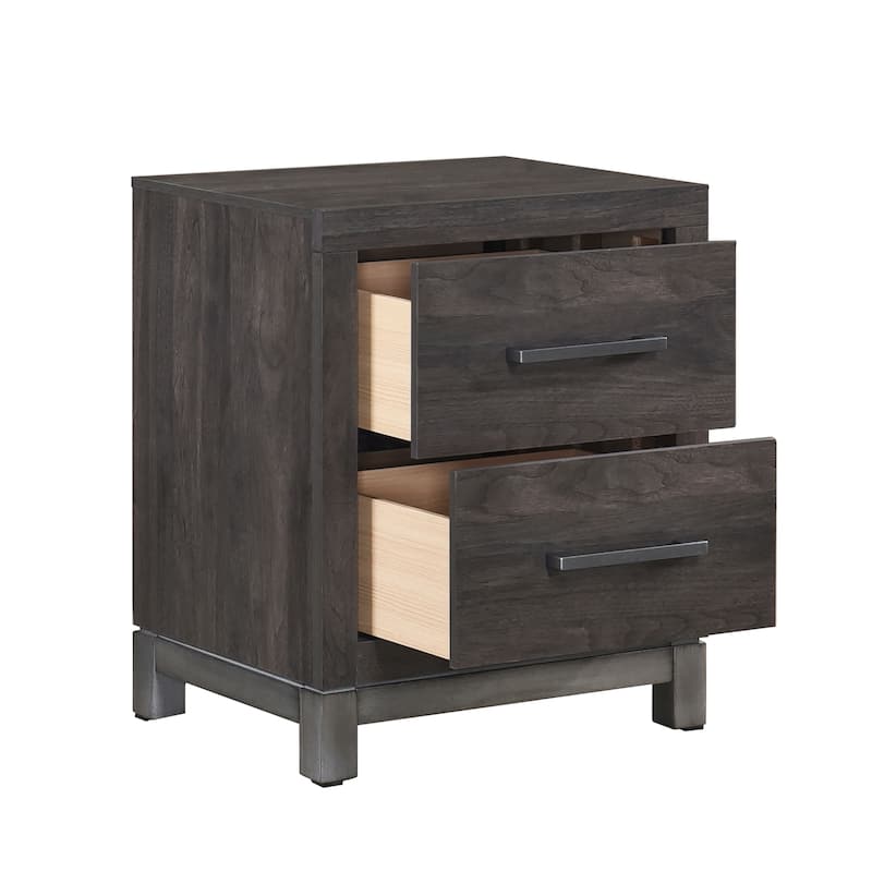 Modern Sleek Design Nightstand, Bedside Organizer with Silver Handle Drawers, Sofa Side Table with Wooden Top, Entry Side Table