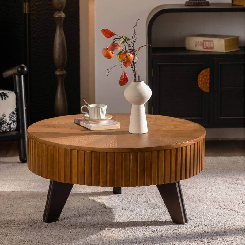 Retro Round Coffee Table with Storage
