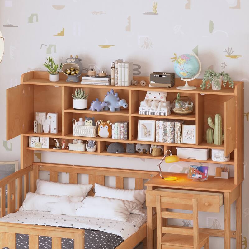 Twin Size Bed with Bookshelf and Built-in Desk