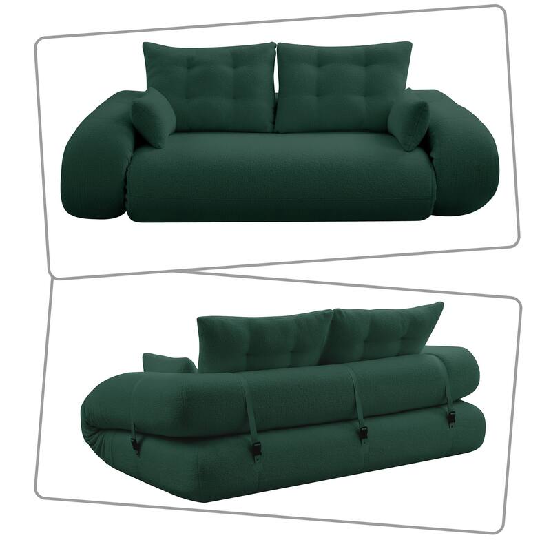 Modern style convenient frame-less convertible sofa bed with cushions and lumbar pillows, high resilience foam padding