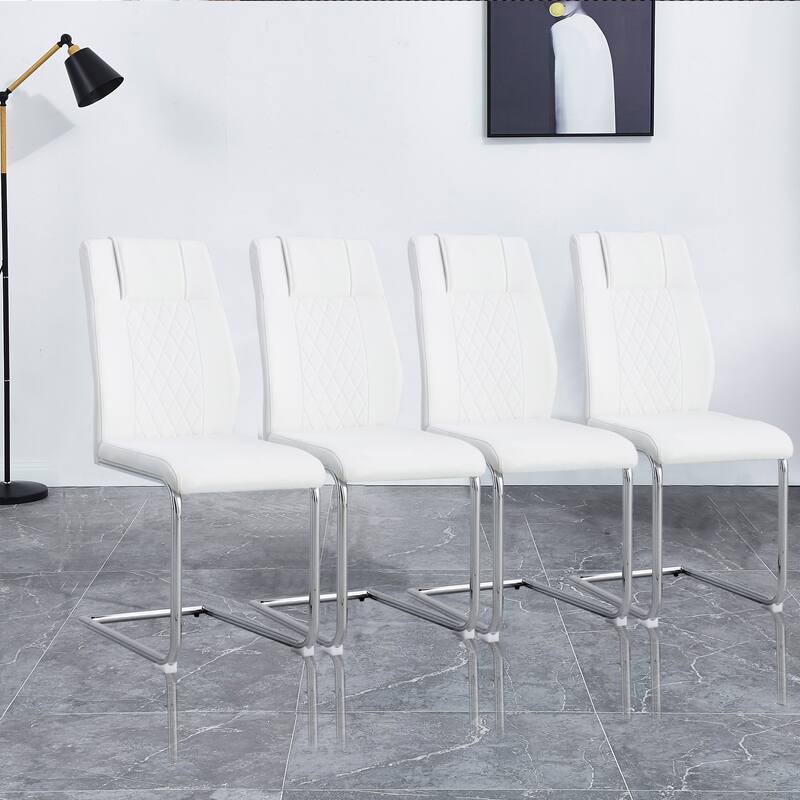 Modern Dining Chairs with Faux Leather Upholstered Seat and Metal Legs, for Kitchen, Living Room, Set of 8, Grey+PU