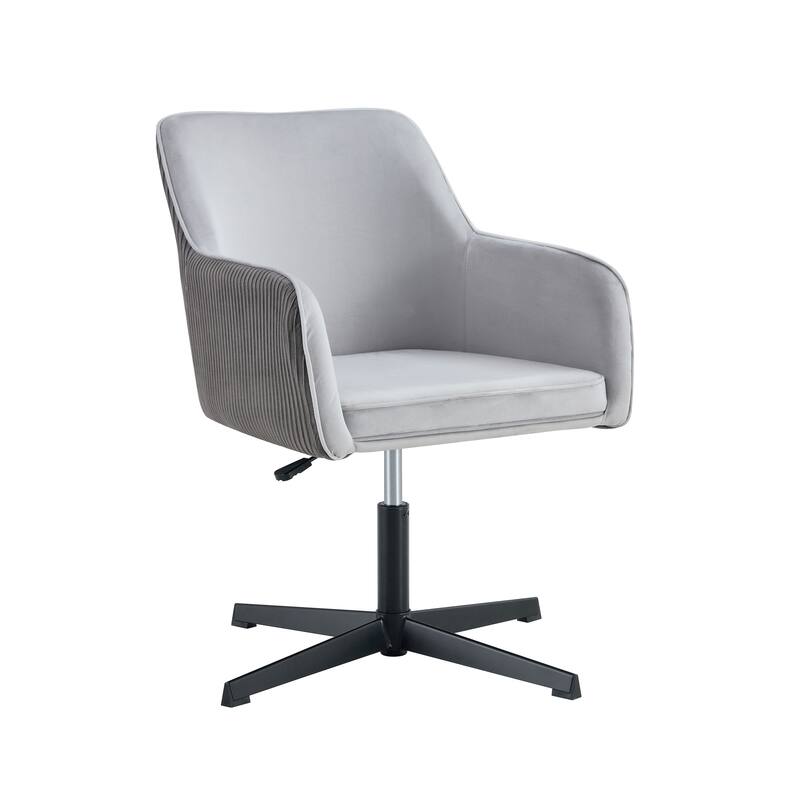 Modern Desk Chair no Wheel, Ergonomic Office Chair Home Office Upholstered Chair, Swivel Arm diining Chairs with Metal Legs - Antique Dark Grey