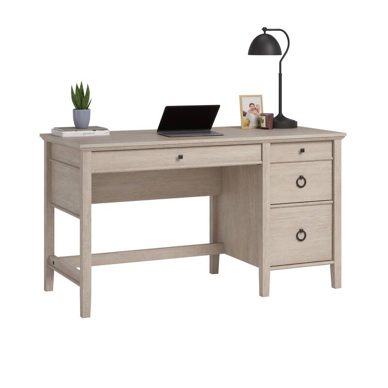 Anmytek Light Oak Writing Desk with 3 Drawers and X Base Farmhouse Home Office and Study Desk