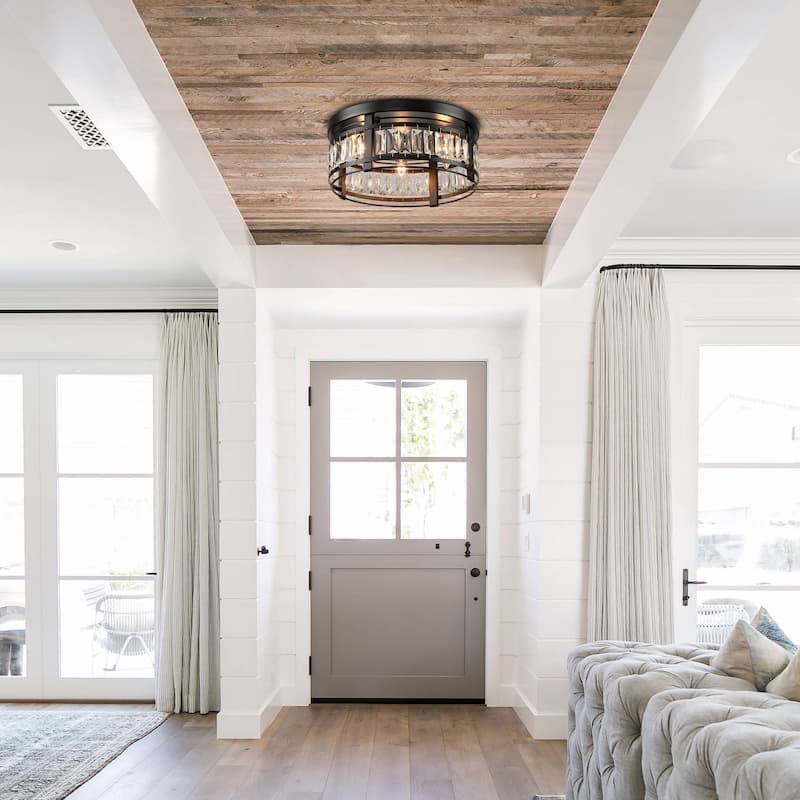 14-in Matte Black Industrial Flush Mount Ceiling Light