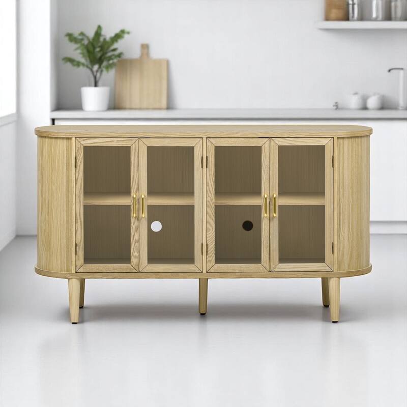 Modern Farmhouse Sideboard Buffet Cabinet with Tempered Glass Doors, Adjustable Shelves,Cable Management, 60" Storage Console