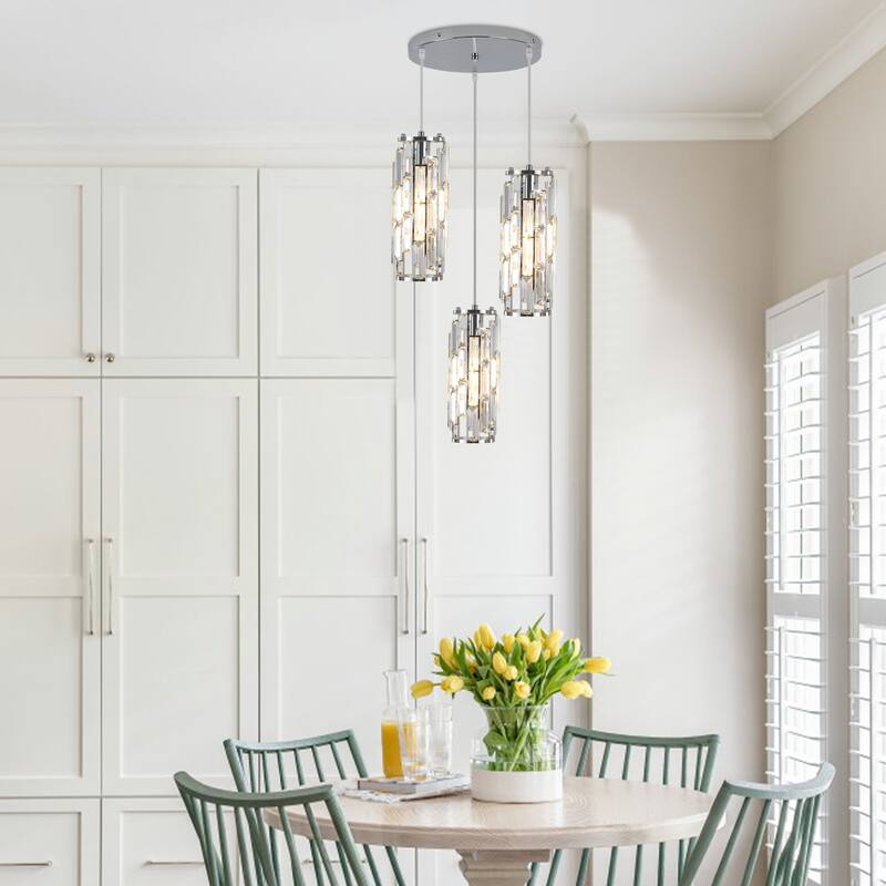 3-Light Chandelier for Bedroom Kitchen Dining Room with Crystal Shaded