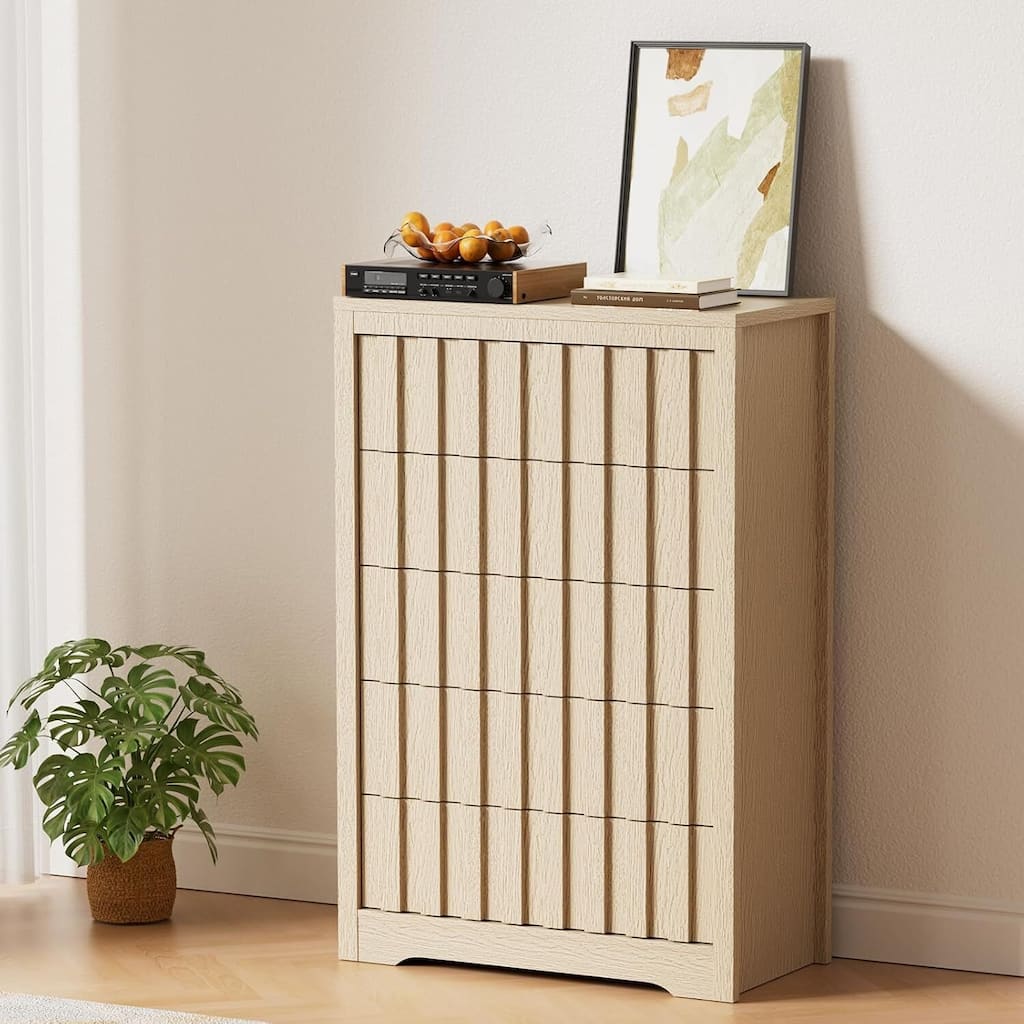 5 Drawers Fluted Modern Dresser, Versatile Chest of Drawers for Bedroom