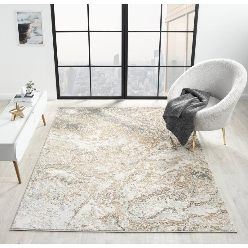 Lavell Collection Abstract Beige/Grey Area Rug