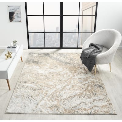 Lavell Collection Abstract Beige/Grey Area Rug