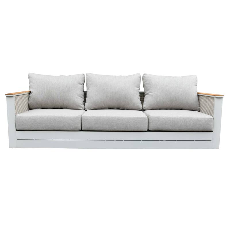 Arvin 4-Piece Outdoor Patio Conversation Set in Aluminum with Olefin Fabric Cushions Sintered Stone Rectangular Coffee Table