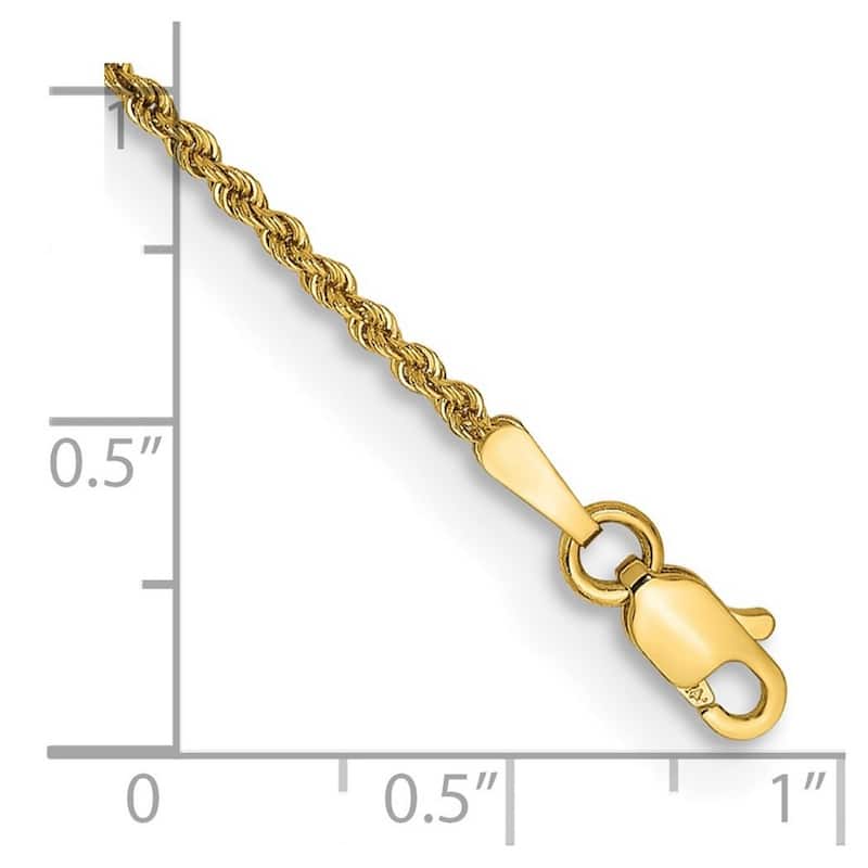 Curata 10k Yellow Gold 1.5mm Regular Rope Chain Bracelet Options: 7" 8"