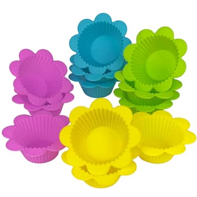 Silicone Flower Shaped Cupcake Mold Liners - Set of 12 - Multicolor