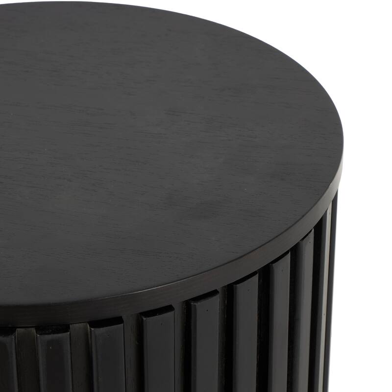 Wood Handmade Ribbed Storage Accent Table with Slatted Base - Brown or Black - Roche River Decor