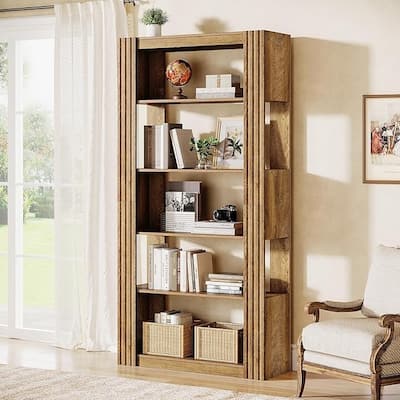 70.8-Inch 5-Tier Open Bookshelf Bookcase Wood Display Storage Shelves