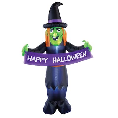 Happy Halloween 6-Ft Green Witch Halloween Outdoor Inflatable Decoration - 42.5 x 74 x 26