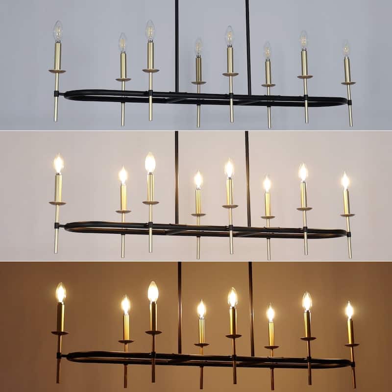 Modern 8-Light 49" W Black Gold Chandelier Linear Kitchen Island Light for Dining Room - 49.2" W x 13.4" D x 11" H