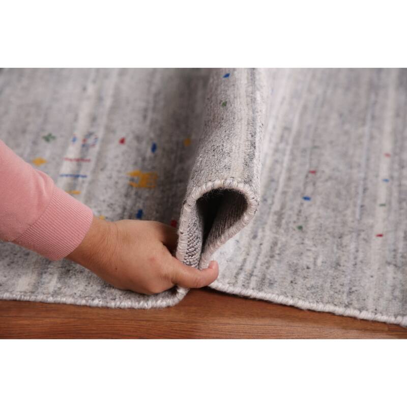 Silver Gray Striped Gabbeh Oriental Area Rug Handmade Wool Carpet - 9'0" x 12'0"