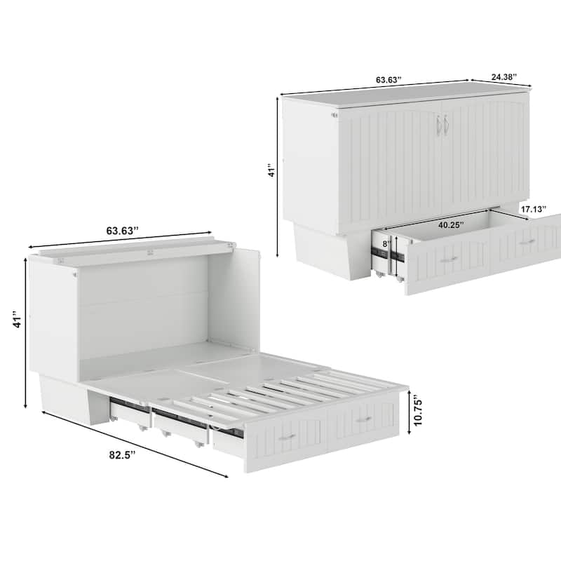 Sydney Queen Solid Wood Murphy Bed Chest with Mattress