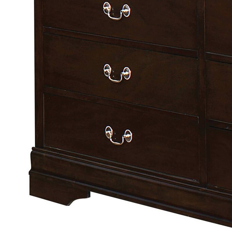 Nim 58 Inch Wide 6 Drawer Dresser, Nickel Bail Handles, Cappuccino Brown