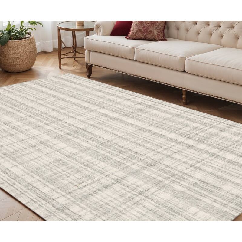 HomeRoots Plaid Transitional Rectangle Area Rug - 90.00 in. x 60.00 in.  x 0.45 in.