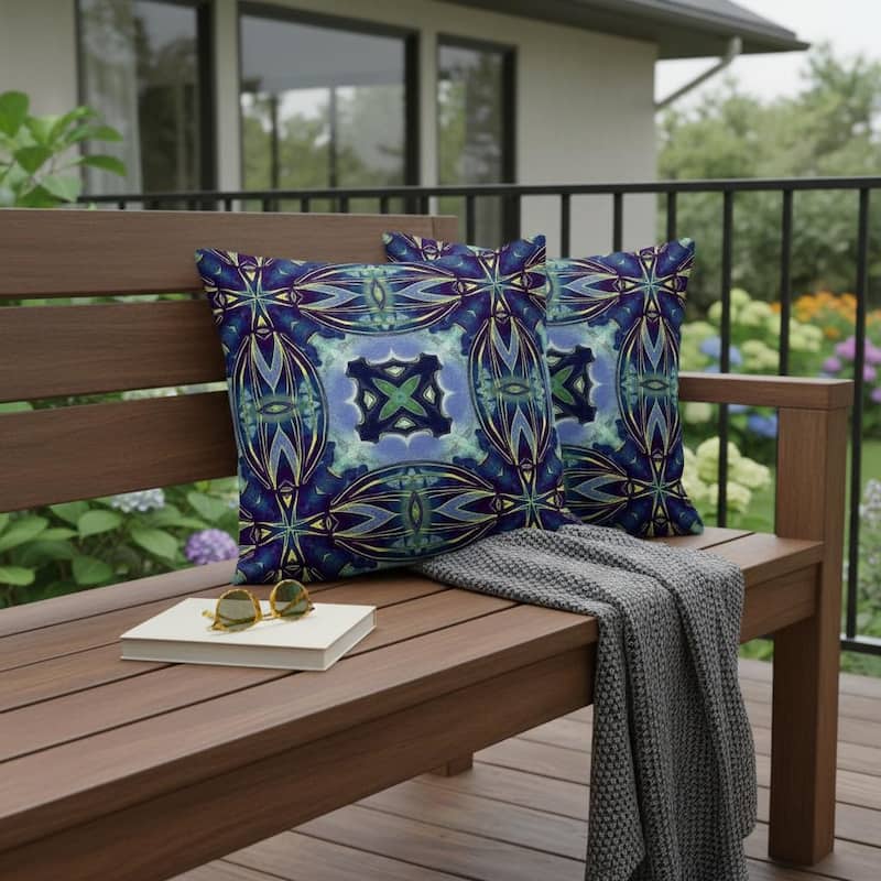 HomeRoots Set of Two 16" X 16" Blue and Green Blown Seam Floral Indoor Outdoor Throw Pillow - 16.00' X '16.00' X '5.00 - Blue/Green - 16.00' X '16.00' X '5.00