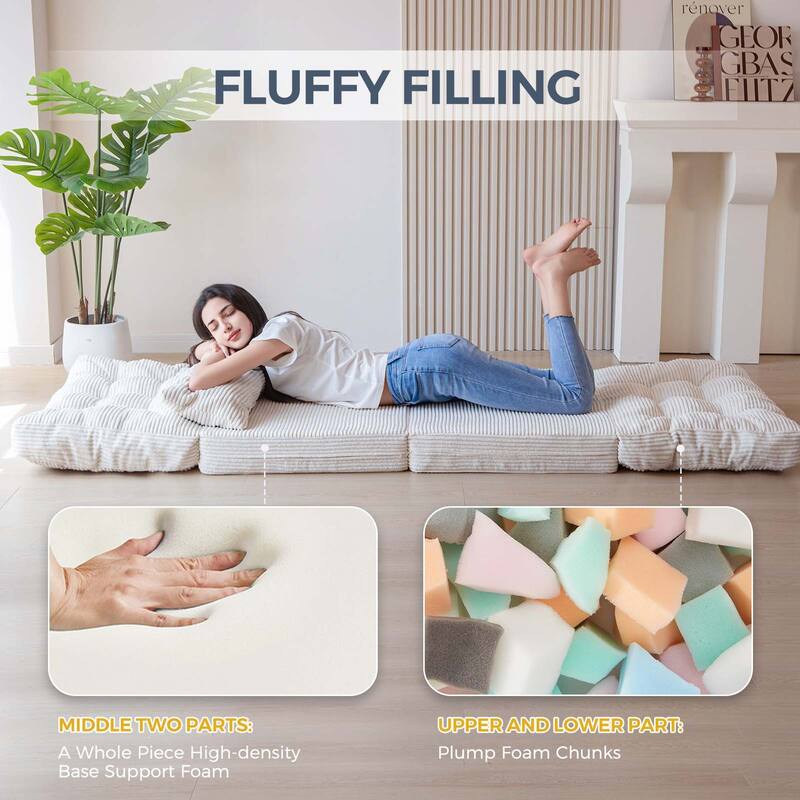Corduroy Bean Bag Bed Tufted Folding Sofa Bed with Pillows