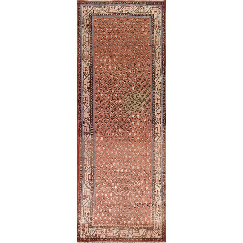 Hand Knotted Oriental 100% Wool Carpet Traditional All-Over Red Botemir Runner Rug - 10' 2'' X 3' 5''