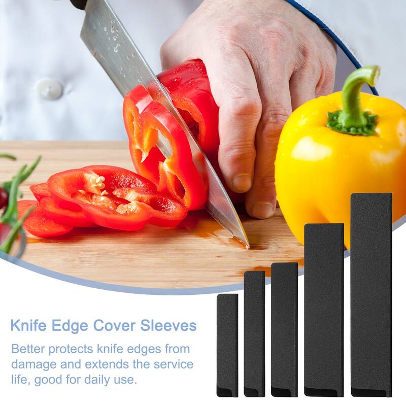 5Pcs Set Knife Edge Guards ABS Knife Cover Sleeves Knife Blade Protector - Black