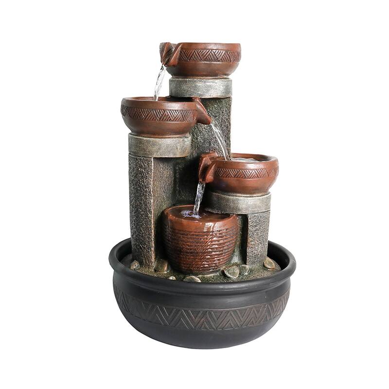 4-Tier Tabletop Water Fountain with Lights, 15.7-inch