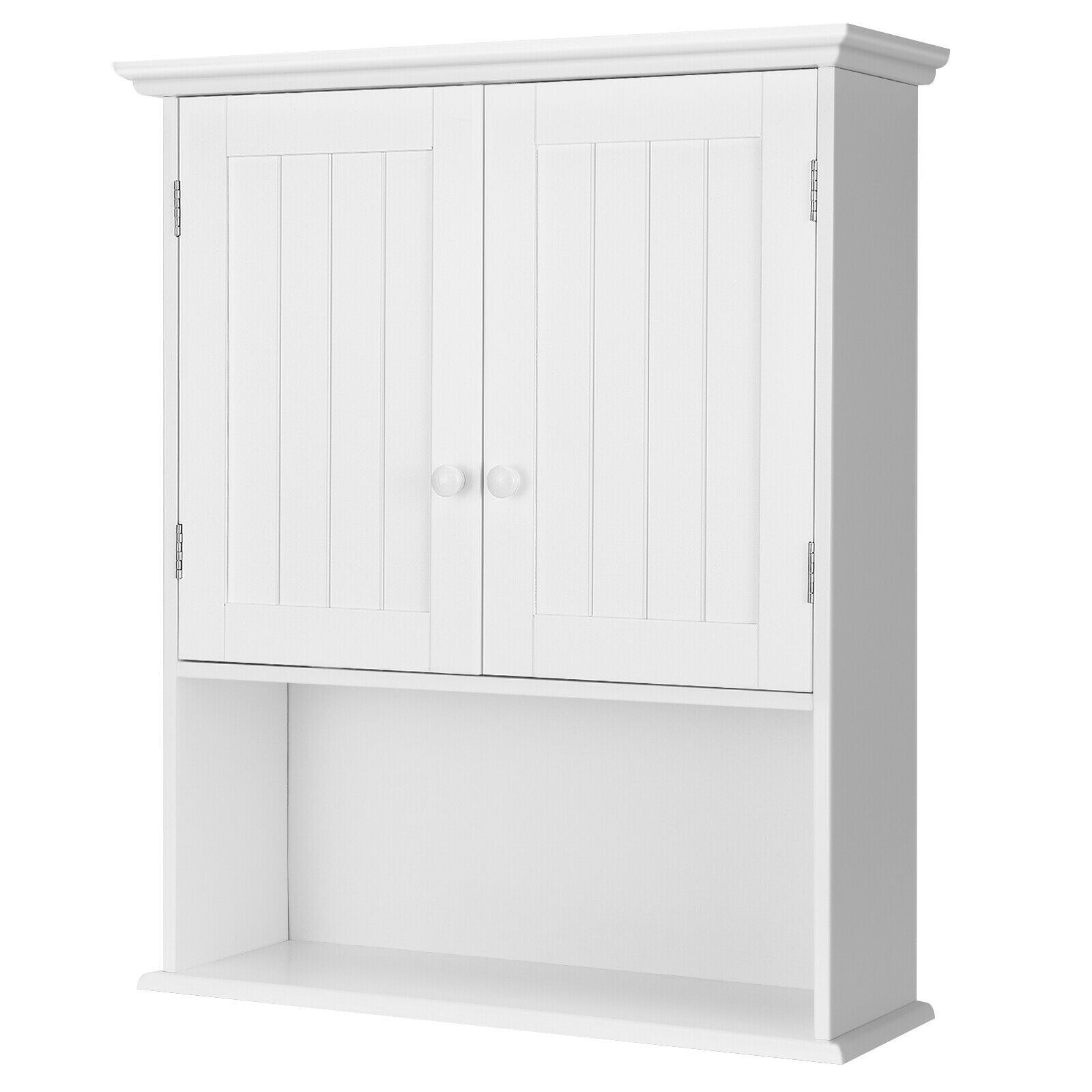 Wall Mounted 2 Door Bathroom Storage Cabinet with Open Shelf for