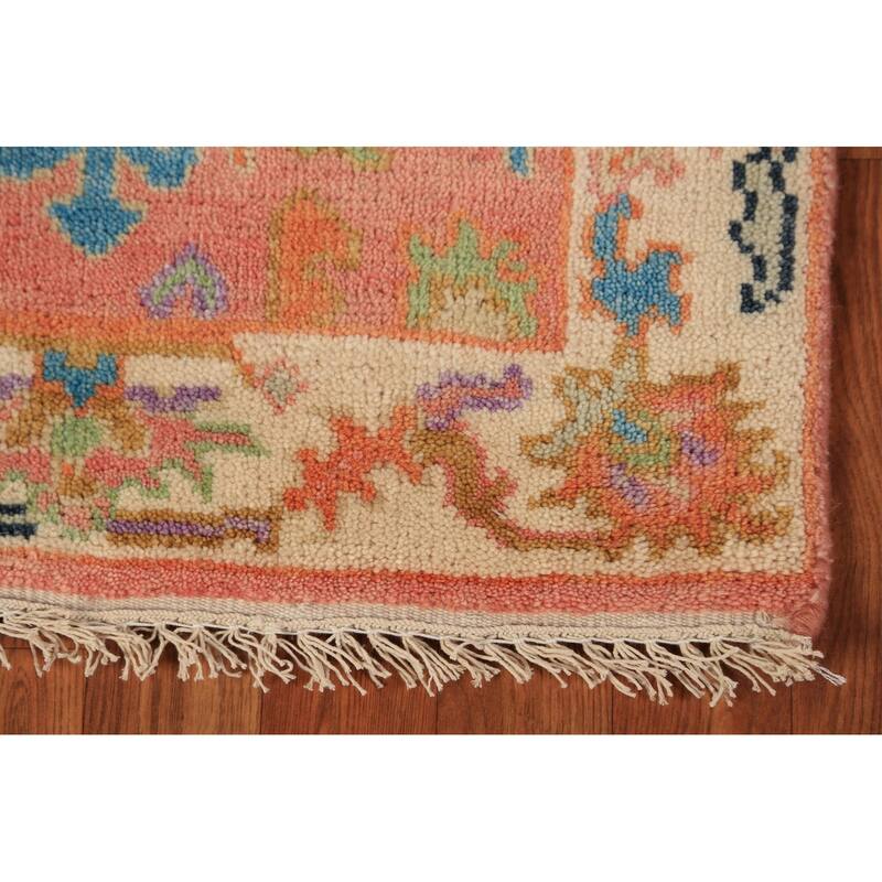 Pink Oushak Indian Runner Rug Handmade Wool Carpet - 2'7"x 7'9"