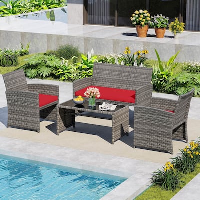 Costway 4 PCS Patio Conversation Set with Seat Cushions & Tempered - See Details