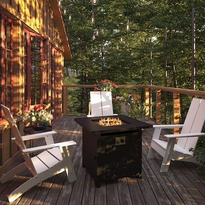 Outdoor 50,000 BTU Metal Fire Pit Table with Lid and Lava Rock