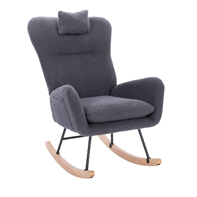 Rocking Chair Teddy Upholstered, Rocking Accent Chair Padded Seat, High Backrest Armchair, for Living Room Bedroom Offices
